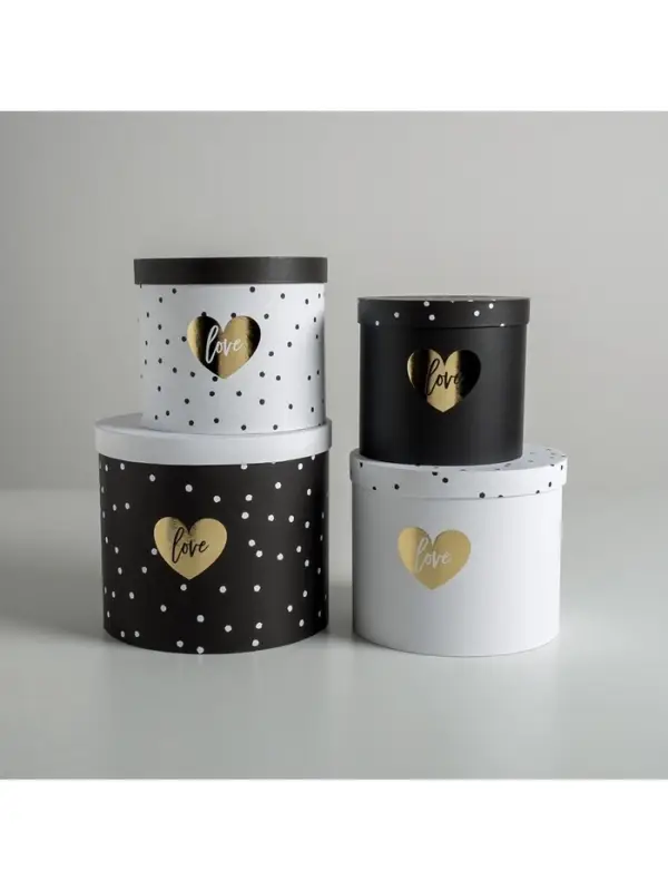 Набор коробок для цветов 4 в 1, упаковка подарочная, &laquo;Чёрно-белый&raquo;, 14&times;14&times;13 см - 20&times;20&times;17.5 см