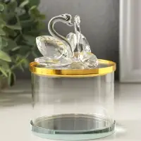 Шкатулка стекло с металлическим ободком "Лебеди" золото 8,2х8,2х11 см