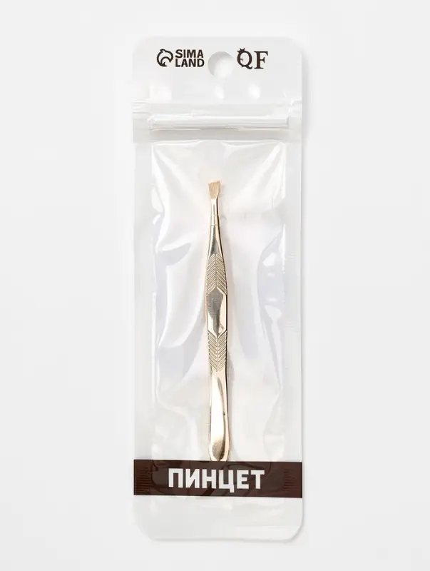 Пинцет скошенный, широкий, 9 см, цвет золотистый