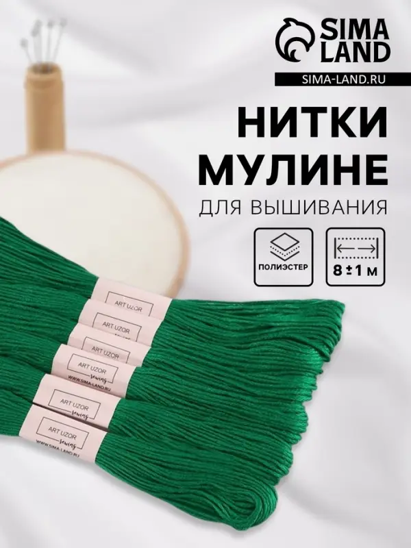 Набор ниток мулине №909, 8&plusmn;1 м, 6 шт., тёмно-зелёный