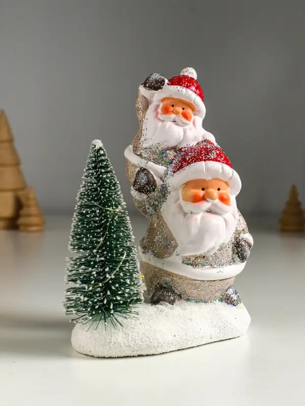 Сувенир керамика свет "Два Деда Мороза у ёлочки" 12х7х16 см