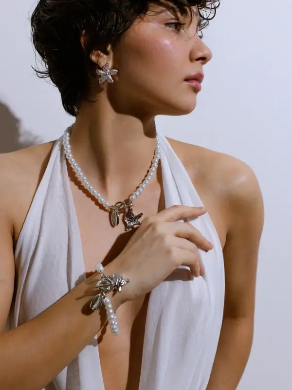 Набор 2 предмета: бусы. браслет &laquo;Жемчуг. Звезда&raquo;, L=18/42 см, №6, белый в серебре