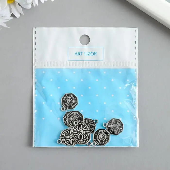 Металлический элемент, декоративная подвеска «Арт Узор. Монетка инь-ян», серебро, 1.5×1.3 см