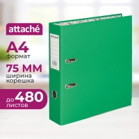 Папка-регистратор 75мм Attache А4, зеленая, РР/бумага, мет. уголок