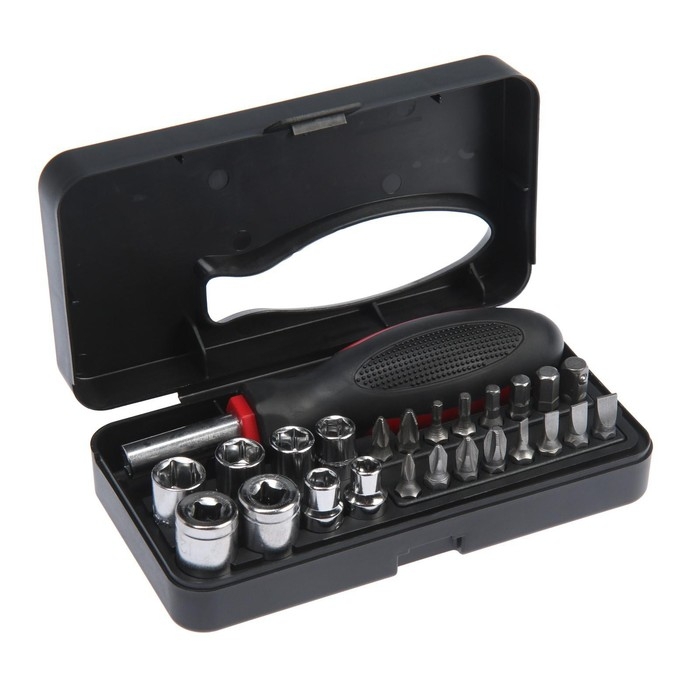 Отвертка с набором бит и торцевых головок ТУНДРА, пластиковый кейс, 25 предметов Отвертка с набором бит и торцевых головок ТУНДРА, пластиковый кейс, 25 предметов