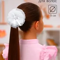 Бант для волос на резинке &laquo;Школьница&raquo;, полосатик роза, d=9 см, белый
