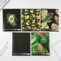 Тетрадь в клетку, 48 л., А5, на скрепке, блок №1, Tropical avocado, МИКС