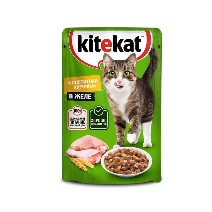 Влажный корм KiteKat для кошек, курица в желе, пауч, 85 г Влажный корм KiteKat для кошек, курица в желе, пауч, 85 г