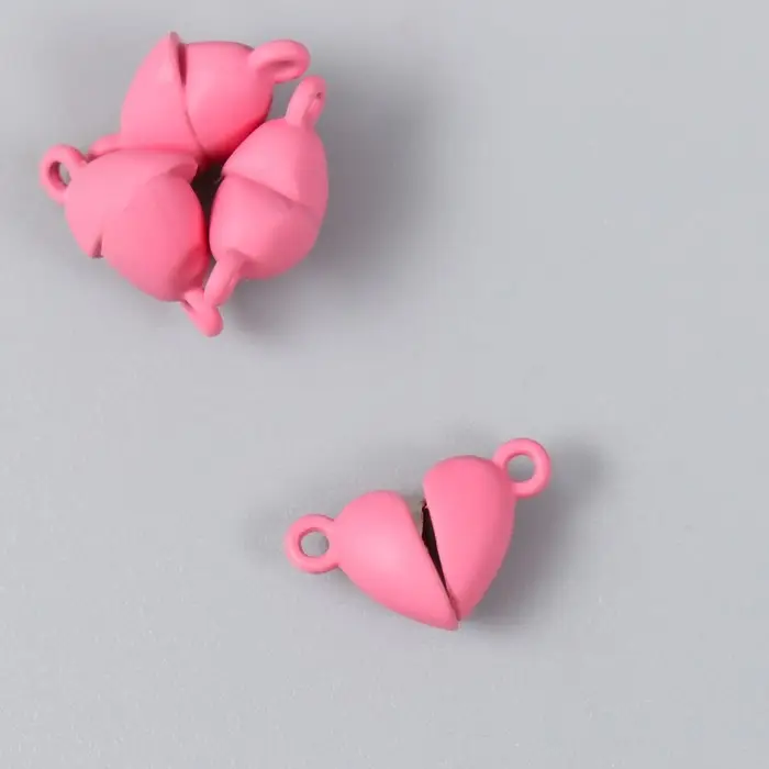 Замок магнитный металл "Сердечко" розовый матовый 2 шт 1,2х1,2 см