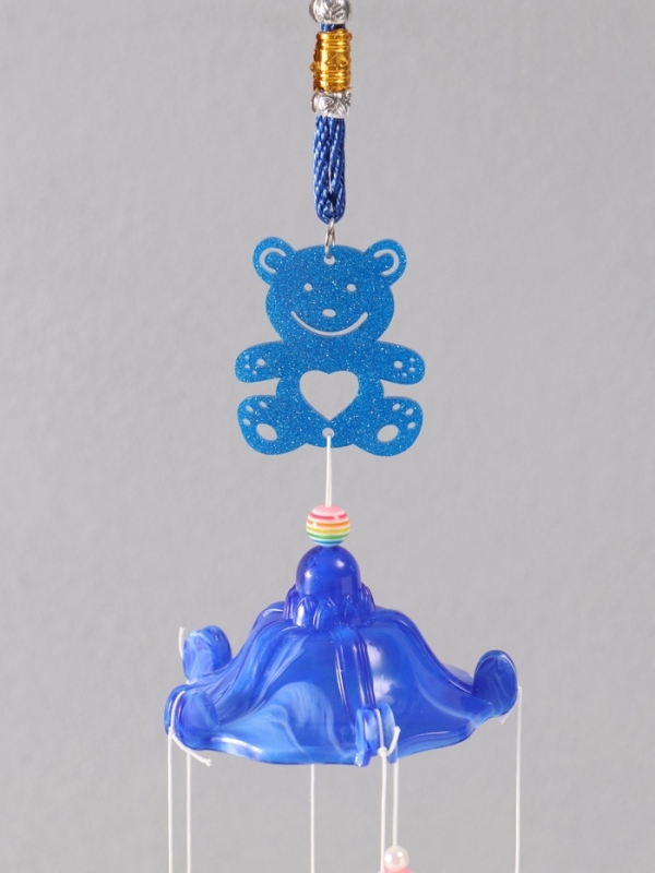 Музыка ветра металл от сглаза "Мишка с 6 колокольчиками" синий h=53см