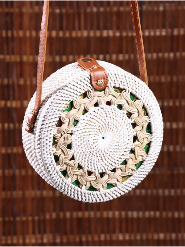 Сумка плетеная ротанг "Мандала" бежевый, 20х6х70 см