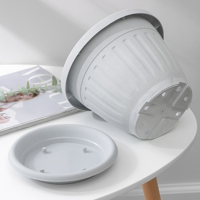 Горшок для цветов с поддоном «Сильвер ЭКО», 4 л, d=23 см, светло-серый Горшок для цветов с поддоном «Сильвер ЭКО», 4 л, d=23 см, светло-серый