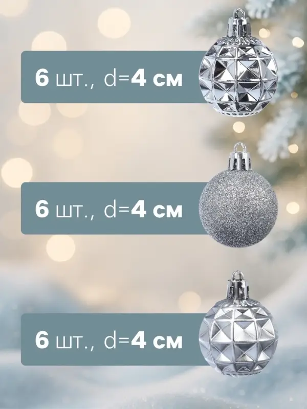 Ёлочные игрушки &laquo;Званный вечер&raquo;, шары новогодние, d=4 см, 18 шт., серебристые
