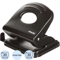 Дырокол металлический Attache до 30 листов, с линейкой, цвет черный