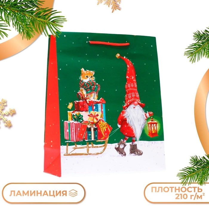 Новый год. Пакет подарочный Новый год. Пакет подарочный "Подарки на санях", 26 х 32 х 12 см.