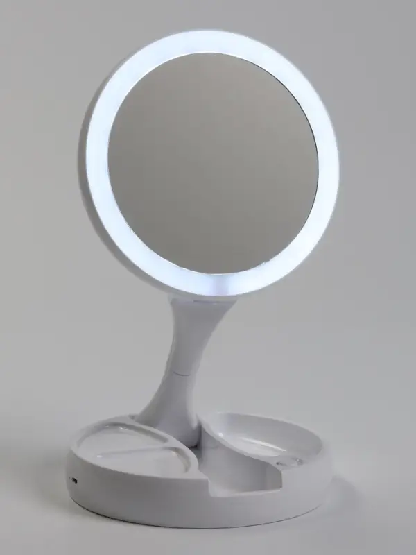 Зеркало настольное с подсветкой KZ-09, 30&times;16&times;16 см, увеличение х 10, USB, белое