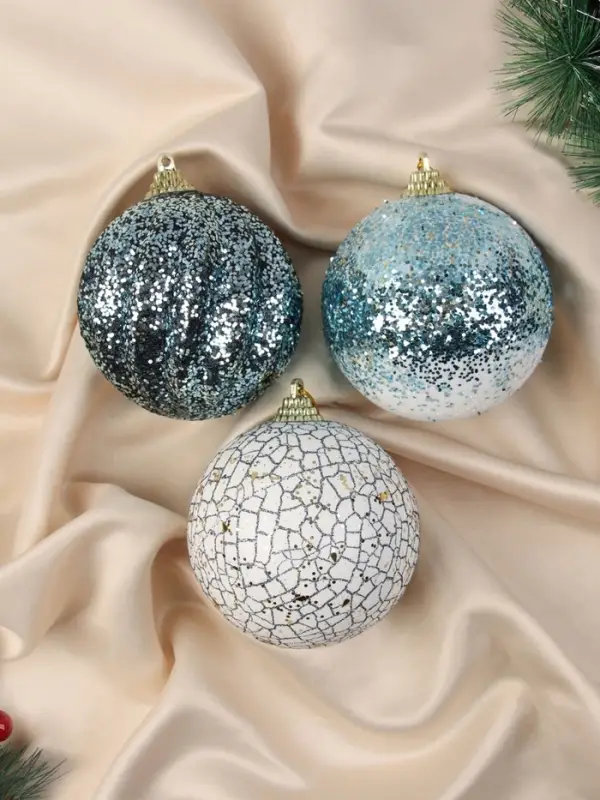 Ёлочные игрушки &laquo;Ксавье&raquo; ассорти, шары новогодние, d=8 см, набор 3 шт., бело-синий