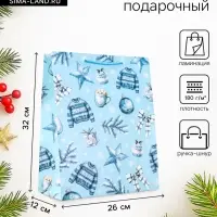 Пакет подарочный новогодний ламинированный, &laquo;Новогодние игрушки &raquo;, 26&times;12&times;32 см