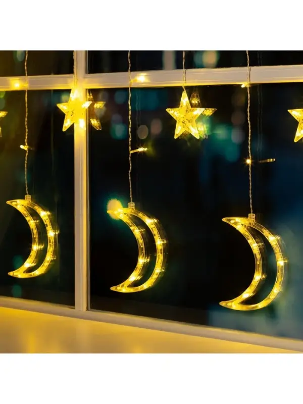Гирлянда &laquo;Бахрома&raquo; 2.7&times;0.9 м с насадками &laquo;Месяц&raquo;, IP20, прозрачная нить, 138 LED, свечение тёплое белое, 8 режимов, 220 В
