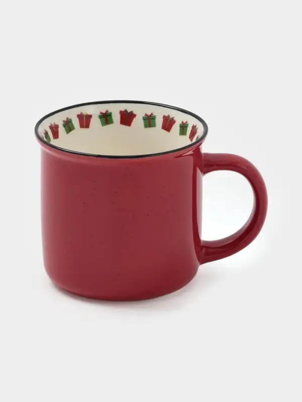 Кружка Доляна «Новогоднее настроение», 380 мл, фарфор, красная Кружка Доляна «Новогоднее настроение», 380 мл, фарфор, красная