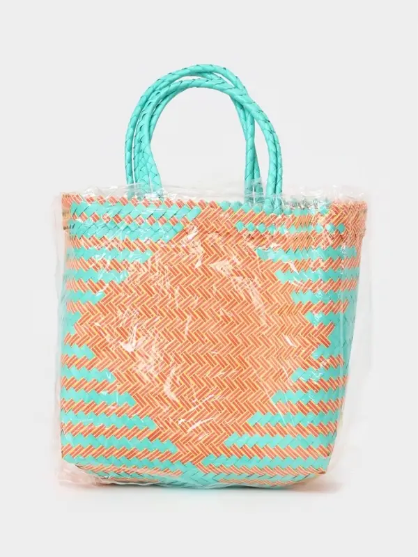 Сумка плетёная, 30&times;15&times;35 см, пластик, бирюзово-жёлтая