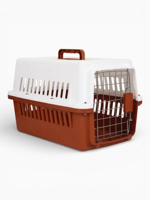Переноска для животных, 49&times;31&times;31 см, с металлической дверью, пластик, коричневая
