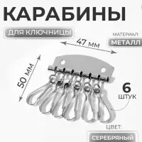 Основа для ключницы, 6 карабинов, 47&times;50 мм, цвет серебряный