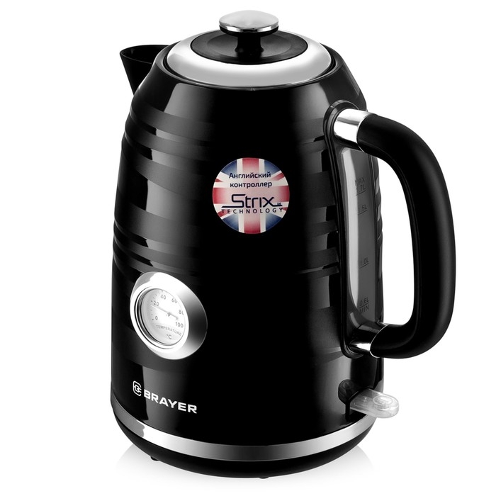 Чайник электрический BRAYER 1059BR, пластик, 1.7 л, 2200 Вт, термометр, чёрный Чайник электрический BRAYER 1059BR, пластик, 1.7 л, 2200 Вт, термометр, чёрный