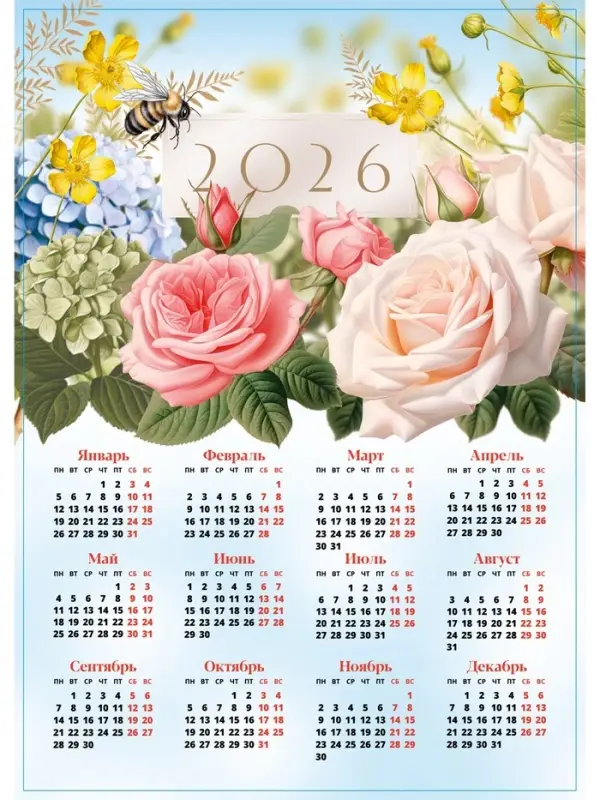 Календарь 2026 «Цветы», А3 Календарь 2026 «Цветы», А3