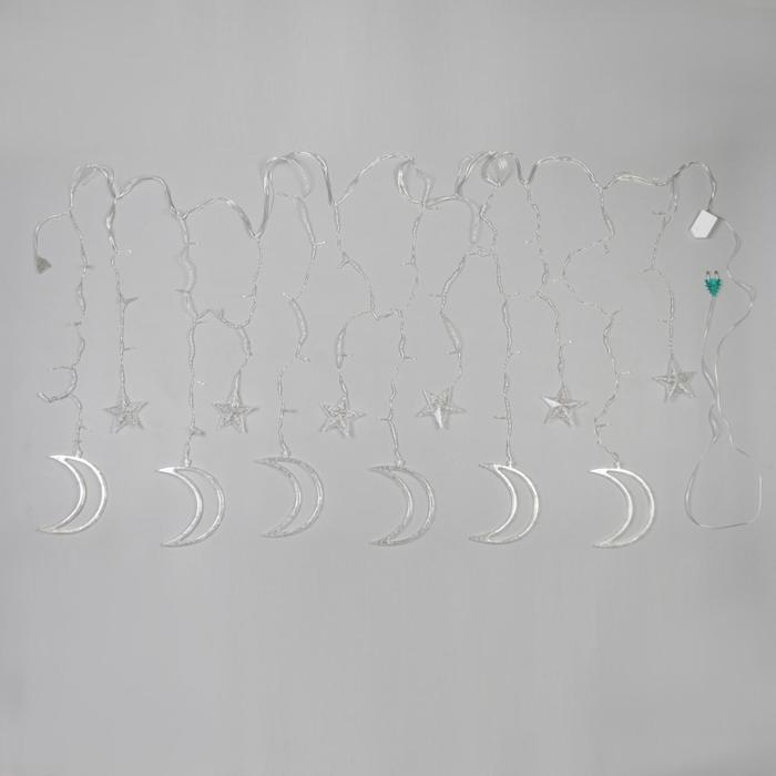 Гирлянда «Бахрома» 2.7 × 0.9 м с насадками «Месяц», IP20, прозрачная нить, 138 LED, свечение тёплое белое, 8 режимов, 220 В Гирлянда «Бахрома» 2.7 × 0.9 м с насадками «Месяц», IP20, прозрачная нить, 138 LED, свечение тёплое белое, 8 режимов, 220 В