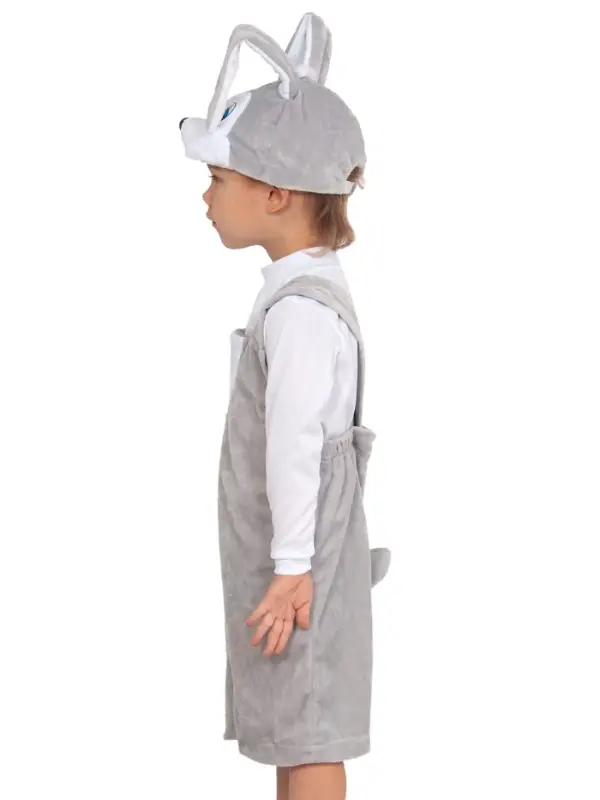 Карнавальный костюм "Зайчик серый" плюш, полукомбинезон, шапочка, 3-6 лет, рост 98-116 см