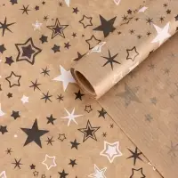 Бумага упаковочная крафт "Звезды", белый/графитовый, 0,72 х 10± 5% м, 40 гр