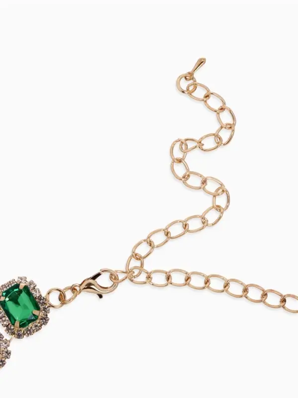 Колье &laquo;Драгоценность&raquo;, квадраты в стразах, бело-зелёное в золоте, 32 см