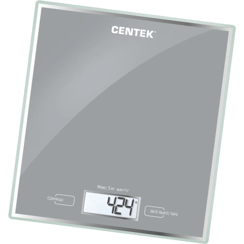 Весы Centek CT-2462 LCD,кухонные,190х200 мм, max 5кг, шаг 1г,серебристый