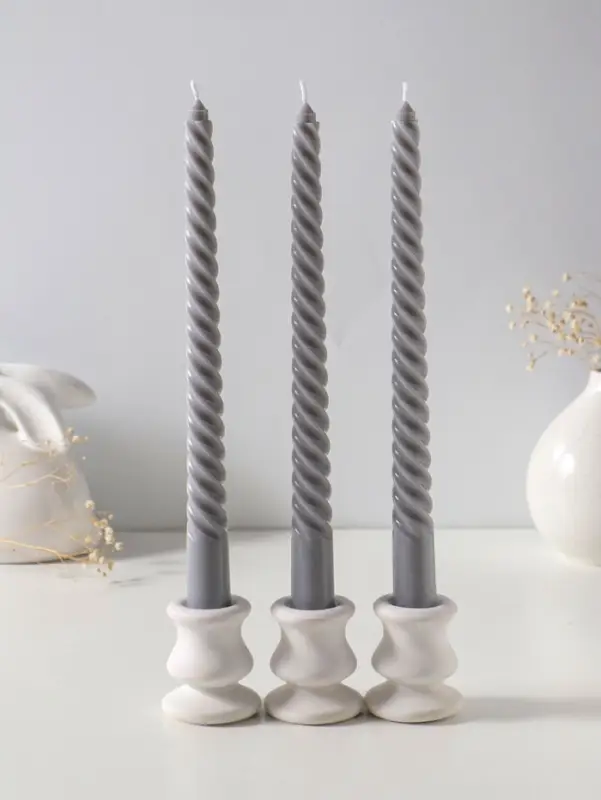 Набор свечей витых 25 см, 3 шт., 57 г, 5 ч, серый