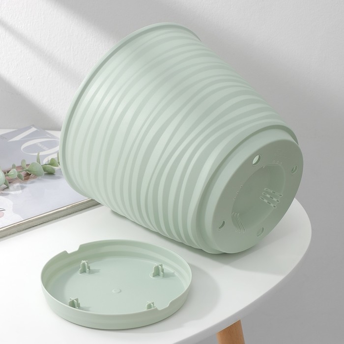 Горшок для цветов с поддоном Saffron, 5,4 л, d=22,4 см, h=20,5 см, цвет светло-зелёный Горшок для цветов с поддоном Saffron, 5,4 л, d=22,4 см, h=20,5 см, цвет светло-зелёный