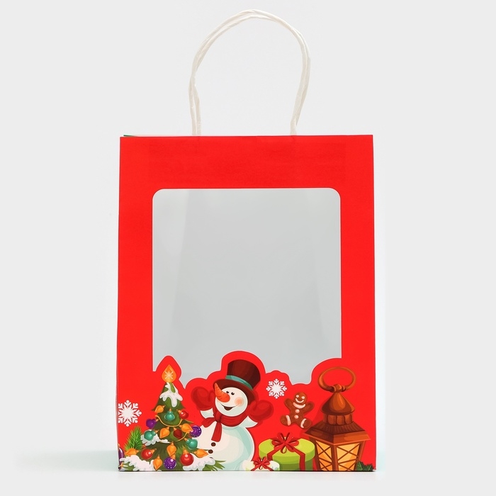 Пакет подарочный новогодний с окном Пакет подарочный новогодний с окном "Снеговик" 19 х 26 х 13 см.