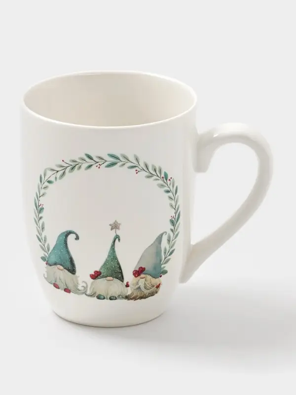 Кружка новогодняя Доляна «Домашние гномики», 330 мл, фарфор, белая Кружка новогодняя Доляна «Домашние гномики», 330 мл, фарфор, белая