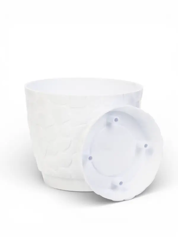 Горшок для цветов с поддоном &laquo;Камешки&raquo;, 5 л, пластиковый, белый