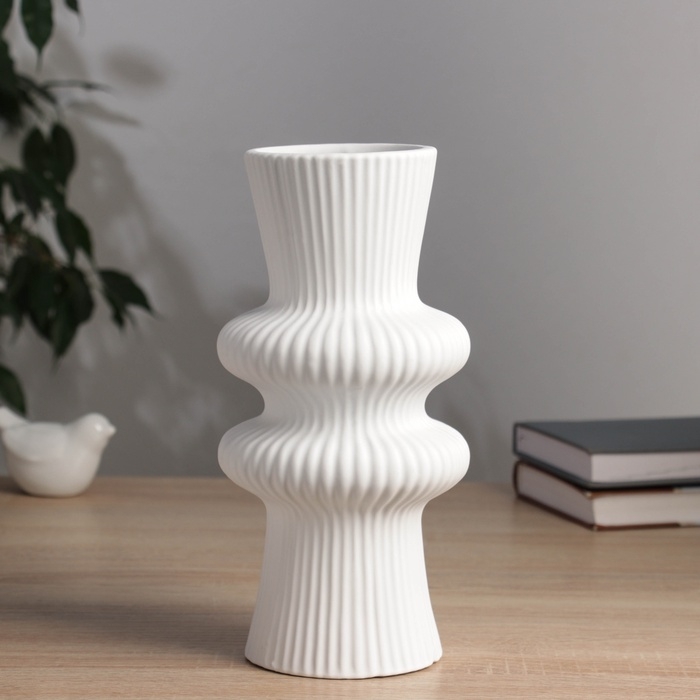 Керамическая ваза декоративная настольная «Курт», для цветов, сухоцветов, d-8 см, 24×11 см, белый Керамическая ваза декоративная настольная «Курт», для цветов, сухоцветов, d-8 см, 24×11 см, белый