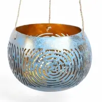Подсвечник подвесной из кокоса, 16&times;16&times;11 см, голубой, золотой