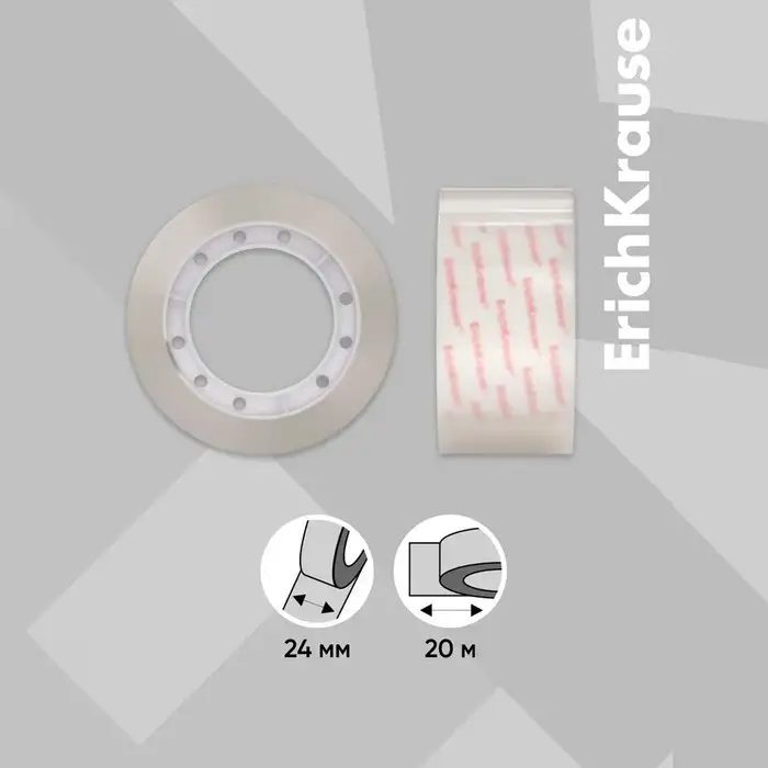 Клейкая лента канцелярская, 24 мм х 20 метра, ErichKrause Clear, прозрачная, в пакете, цена за 1шт. Клейкая лента канцелярская, 24 мм х 20 метра, ErichKrause Clear, прозрачная, в пакете, цена за 1шт.