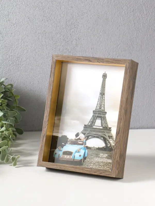 Фоторамка пластик 15х20 см "Ламберто" бежево-чёрный с золотом 21х16х3,5 см