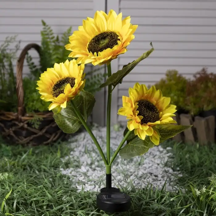 Садовый светильник &laquo;Подсолнухи&raquo;, уличный, на солнечной батарее, 70 см, 30 LED, свечение тёплое белое