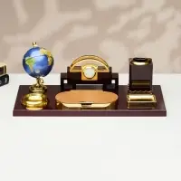 Набор настольный, органайзер 6 в 1 (блок для бумаг, подставка для печати, карандашница, часы, визитница, глобус), МИКС
