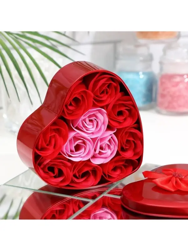 Мыльные розочки, красные и розовые, набор 11 шт., в коробке