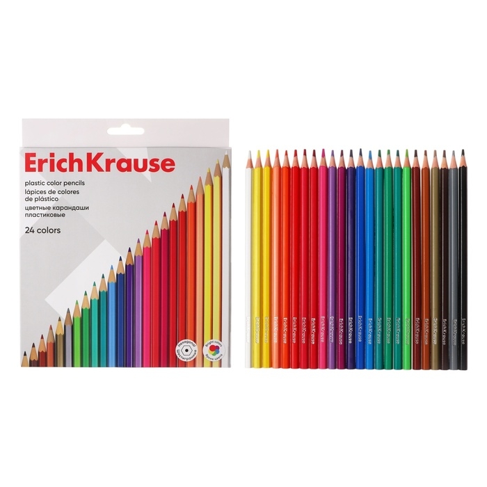 Карандаши 24 цвета ErichKrause, шестигранные, пластиковые, с европодвесом Карандаши 24 цвета ErichKrause, шестигранные, пластиковые, с европодвесом