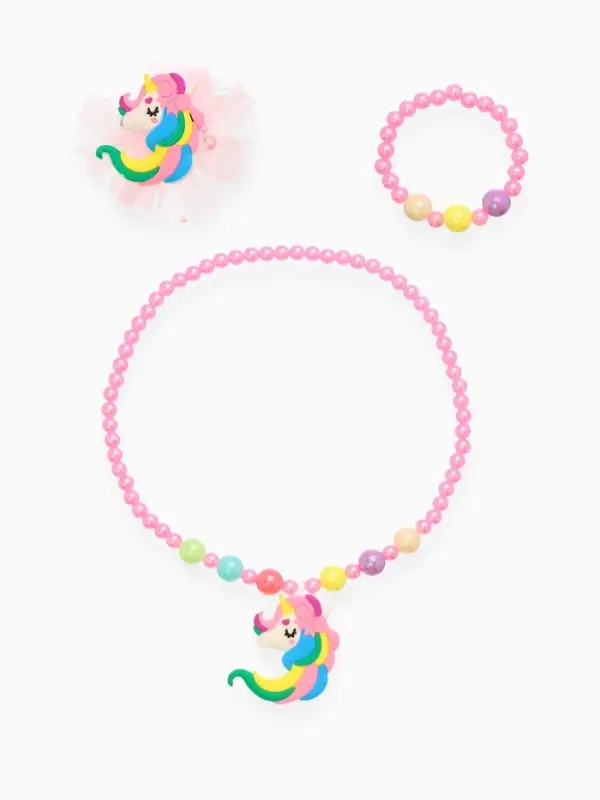 Набор детских украшений &laquo;Выбражулька. Единорог&raquo;, 3 предмета: заколка, кулон, браслет d=5 см, розовый