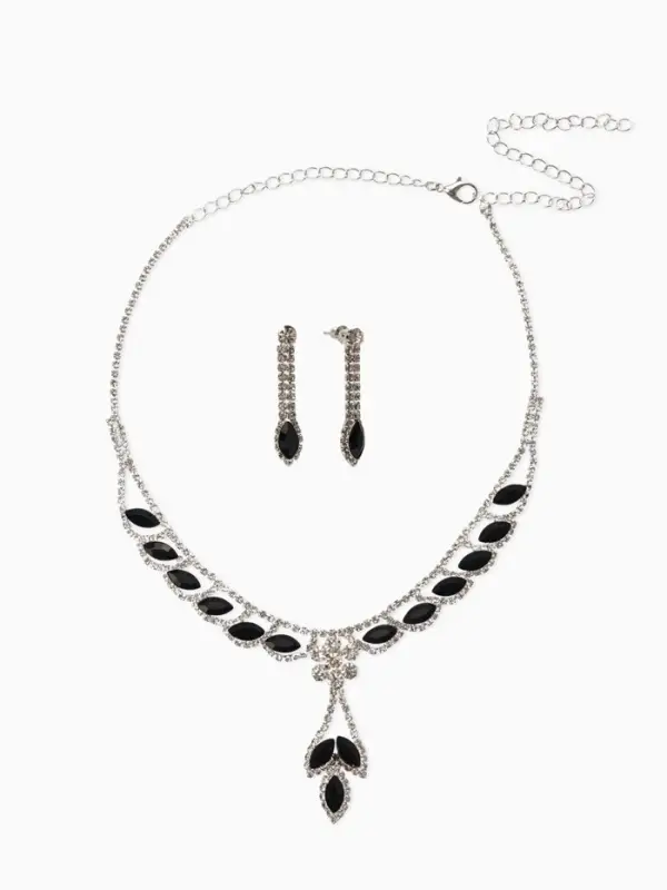 Набор 2 предмета: серьги, колье &laquo;Листопад&raquo;, ромб, чёрно-белый в серебре, 45 см