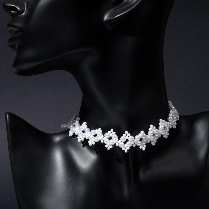 Чокер «Жемчуг» вышивка, цвет белый в серебре, 30 см Чокер «Жемчуг» вышивка, цвет белый в серебре, 30 см